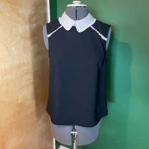 CeCe Ruffled Collar No Sleeves Blouse- Keyhole Button Back